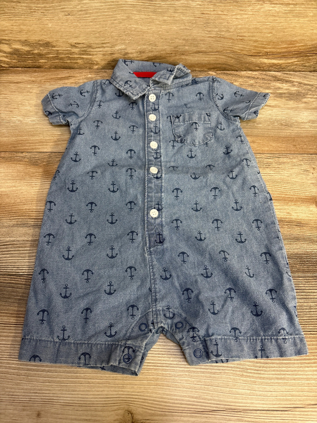 Carter's Chambray Anchor Print Button Up Romper Blue sz 18m - Me n Mommy To Be