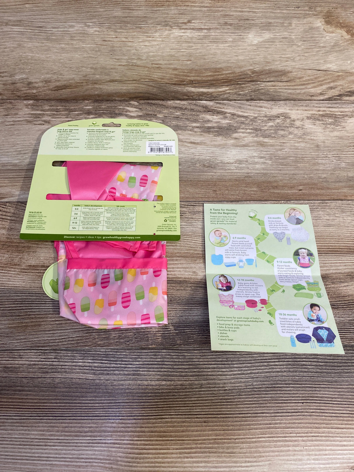 NEW Green Sprouts Snap & Go Easy-Wear Long Sleeve Bib in Popsicles 12-24m
