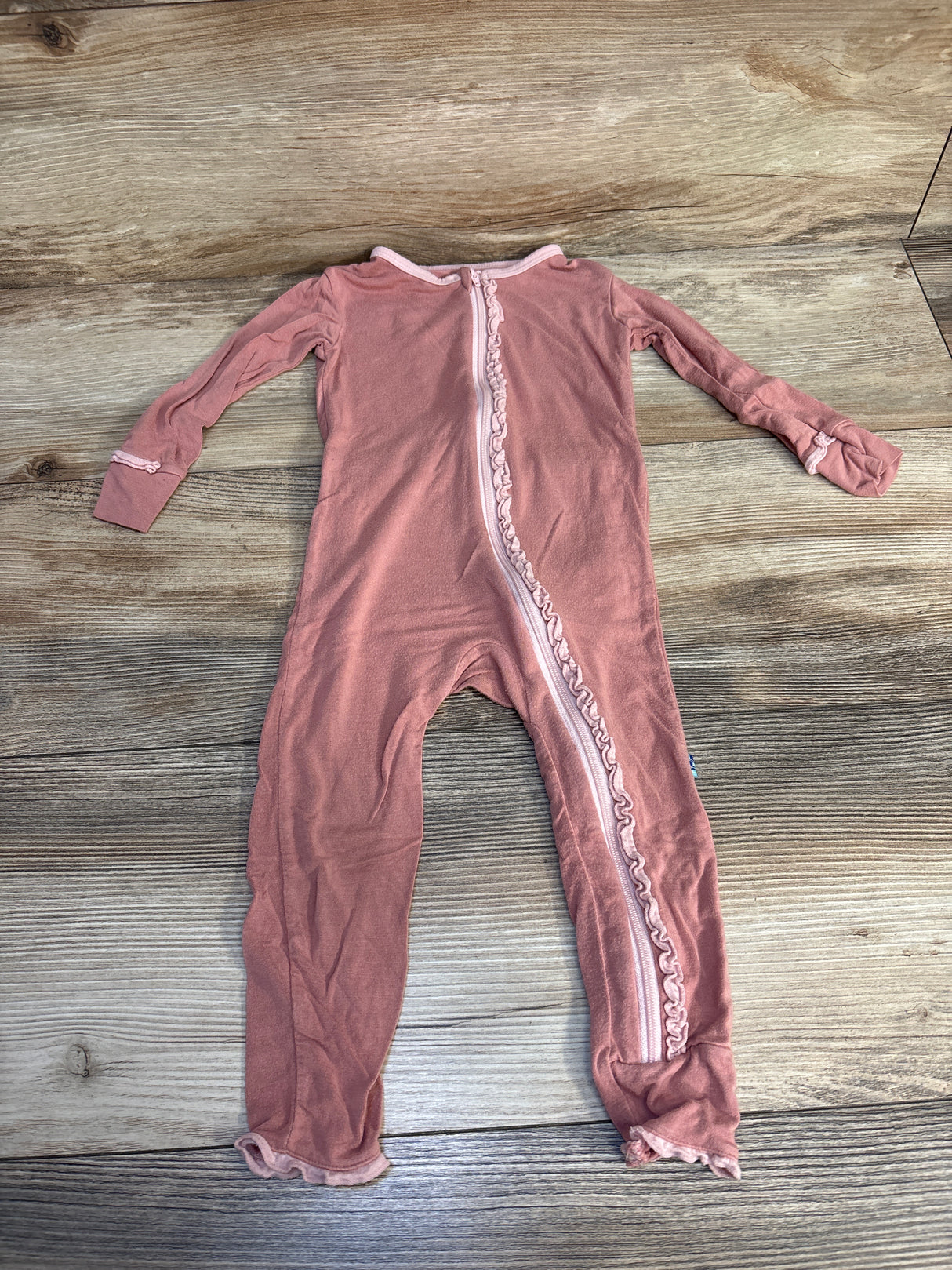 Kickee Pants Muffin Ruffle Zip Coverall Strawberry w/ Natural sz 12-18m