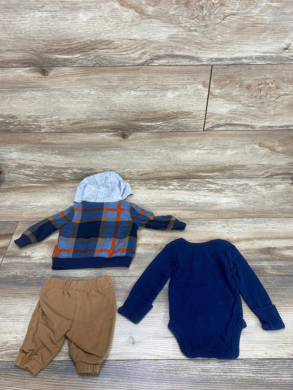 Carter's 3Pc Plaid Hoodies, Bodysuit & Pants Blue Set  Sz NB