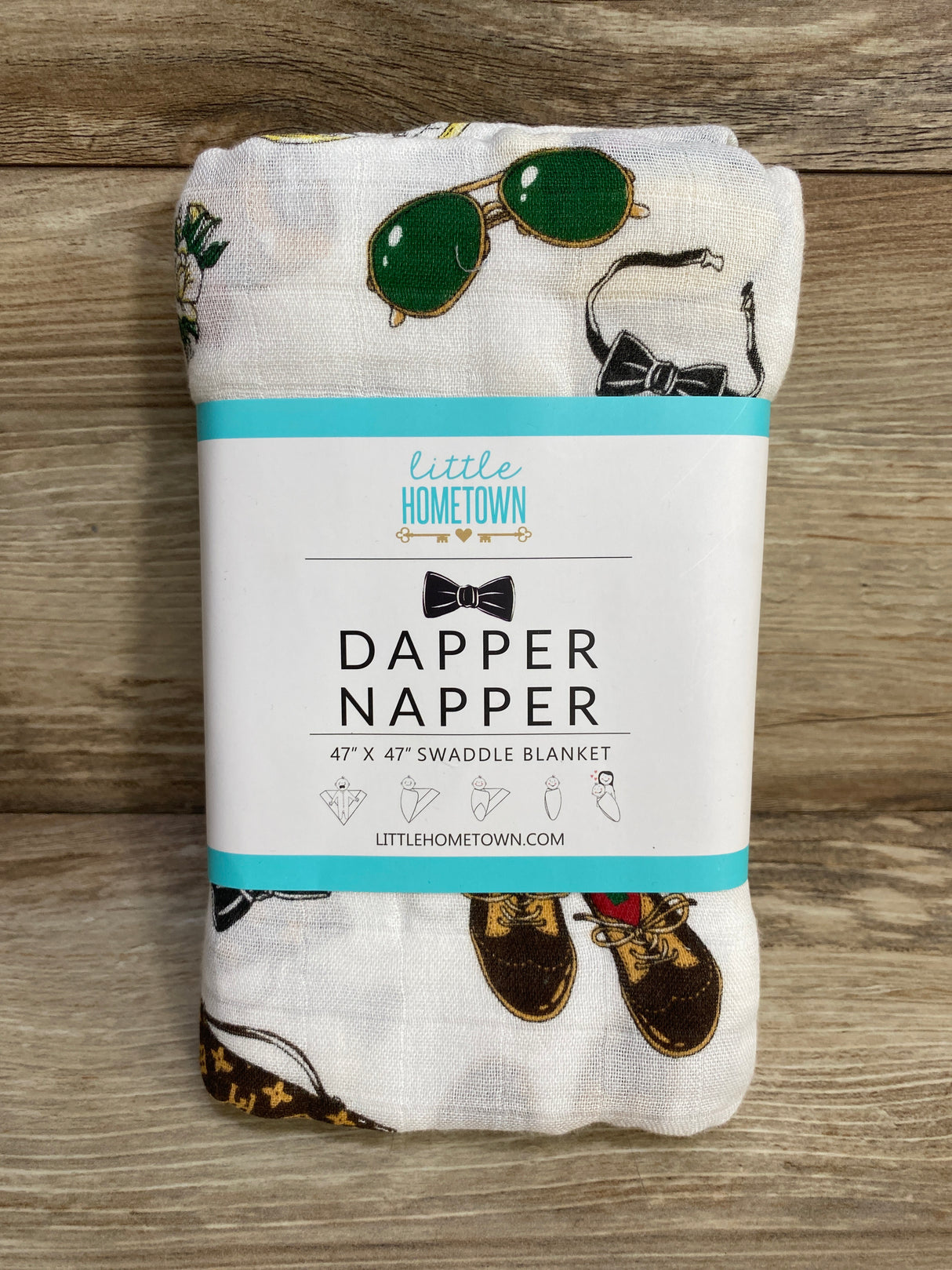 NEW Little Hometown White Swaddle Blanket, Dapper Napper