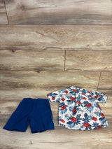 Alex & Jack 2pc Hawaiian Button Up Shirt & Short Set Blue sz 3T