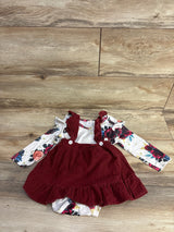 2pc Floral Shirt & Ruffled Cord Overalls White sz 9-12m