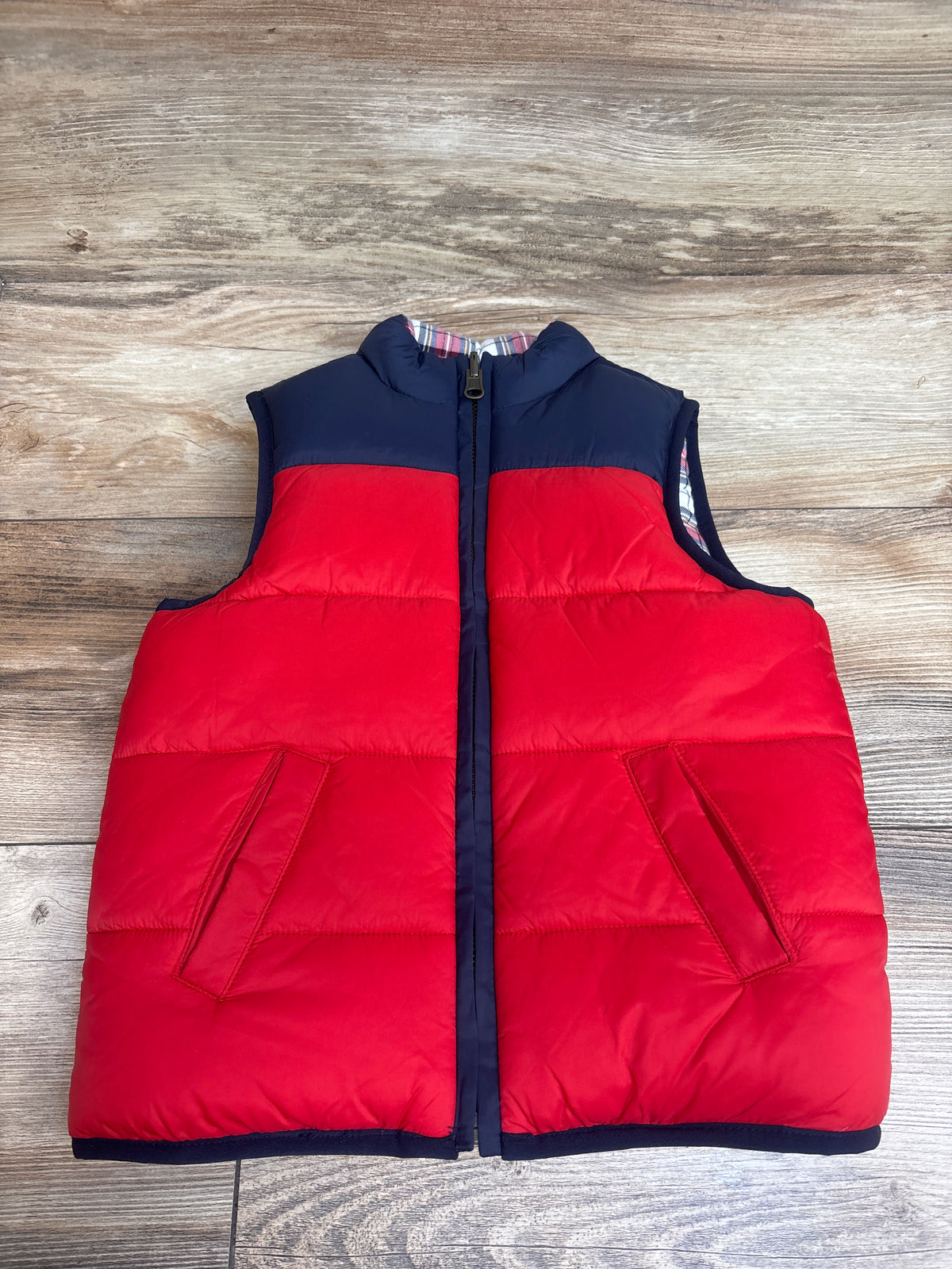 Janie & Jack The Reversible Tartan Puffer Vest Red sz 3/4T