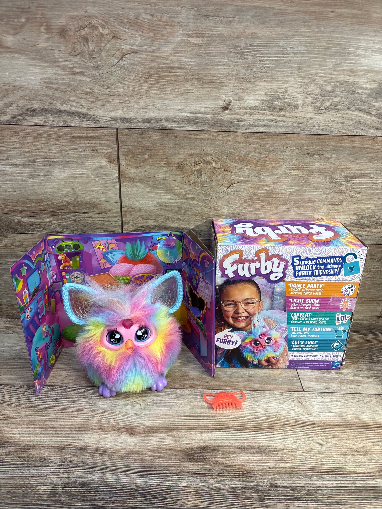 Furby Tie-Dye Plush Interactive Toy with Comb