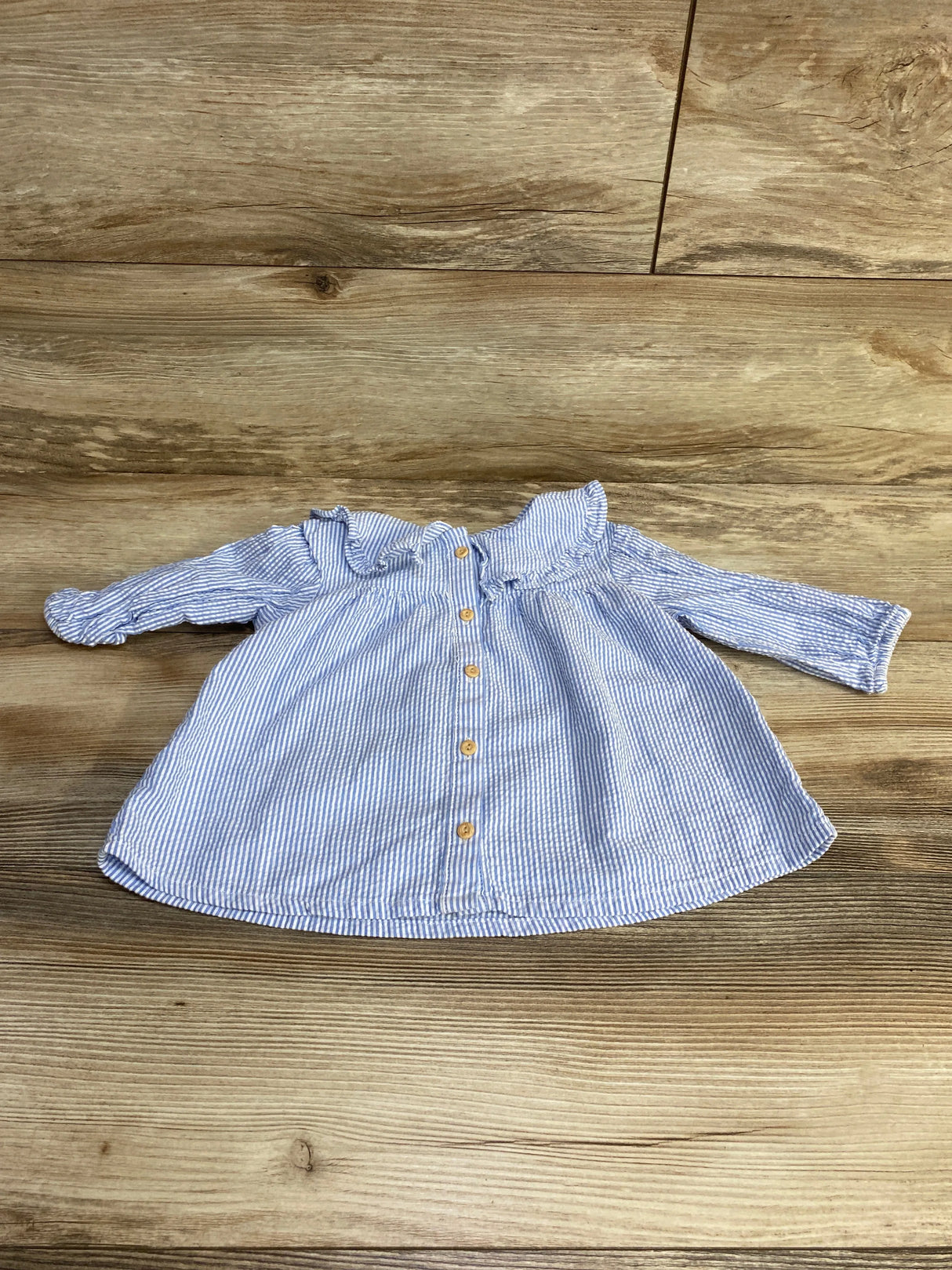 H&M Striped Ruffle Collar Top Blue sz 9m