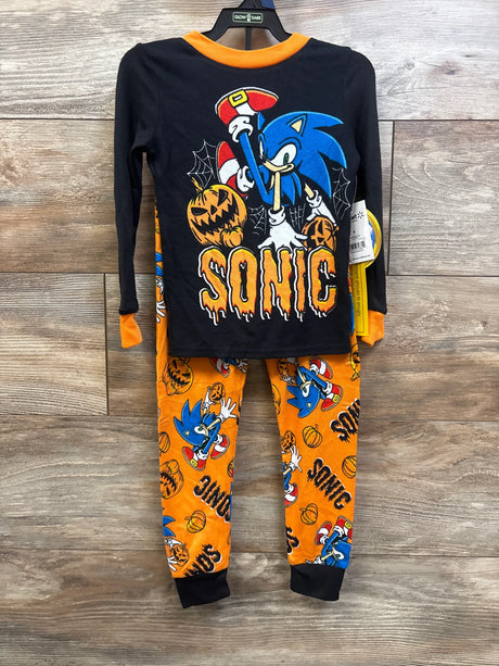 New Sonic the Hedgehog 2-piece Halloween pajama set in black and orange, size 4T.