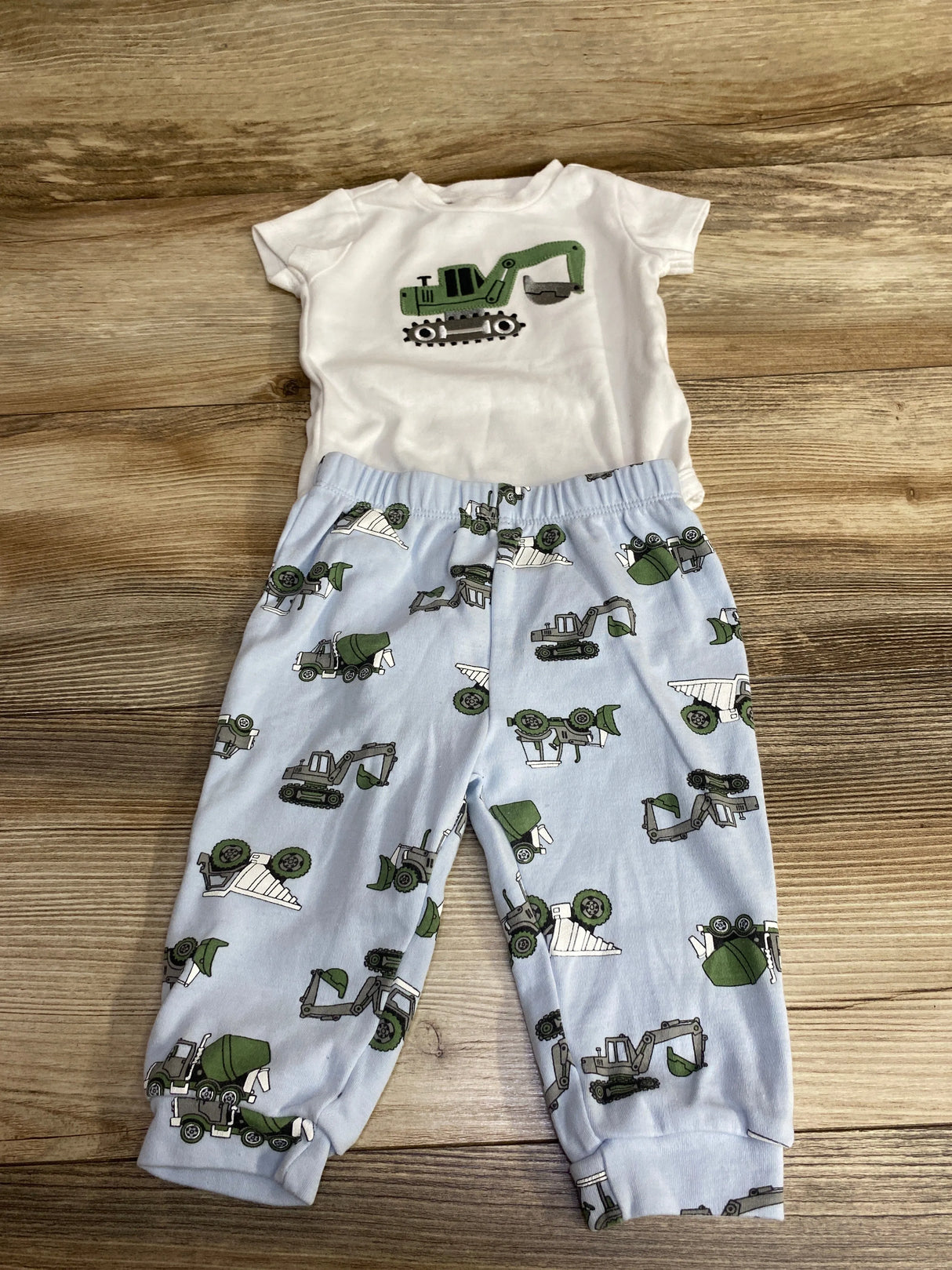 Pl Baby 2pc Excavator Truck Bodysuit & Bottoms Set White sz 9m
