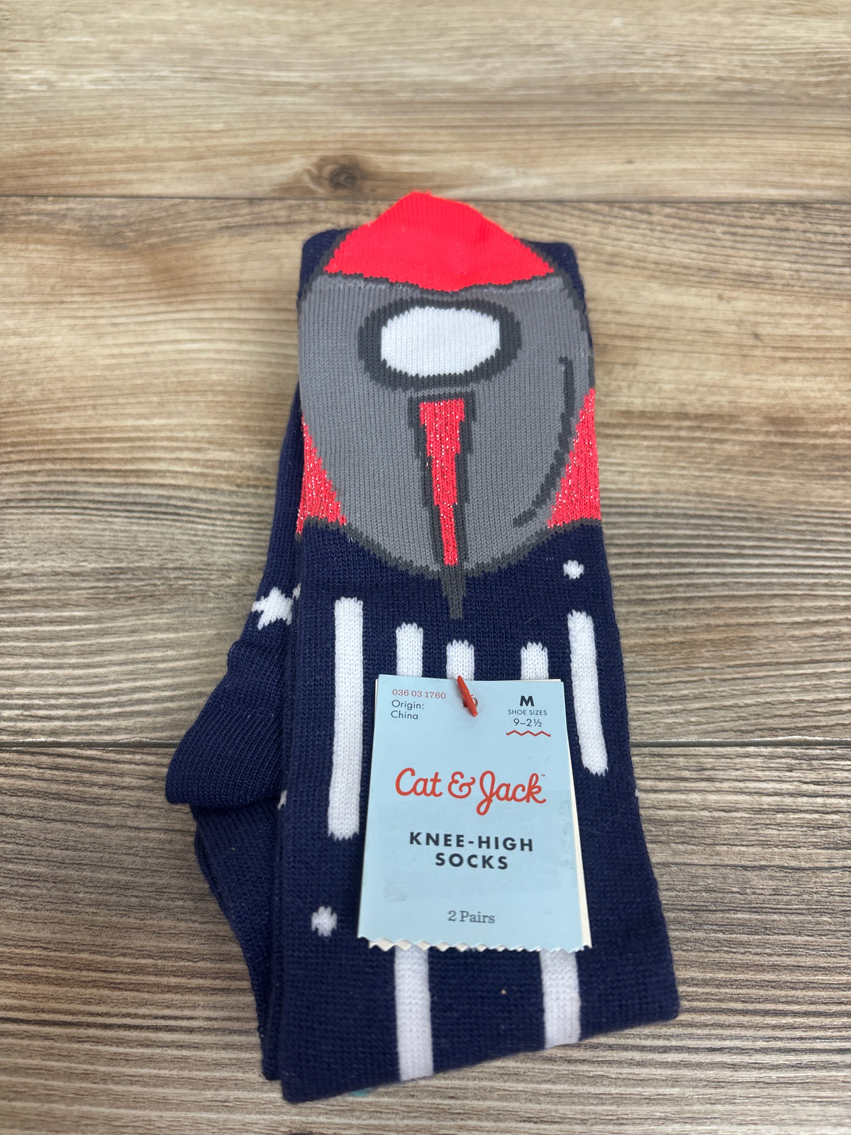 NEW Cat & Jack Knee-High Socks Rocketship/Stars 2pk sz Medium 9c-2.5Y