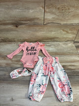 Nicoxijia 3pc Hello, I'm New Here Ribbed Bodysuit, Pants, & Headband Set Pink sz Newborn