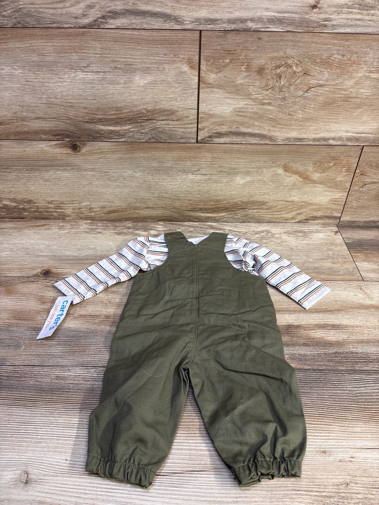 NEW Just One You 2pc Striped Shirt & Overalls Set Grey sz 3m