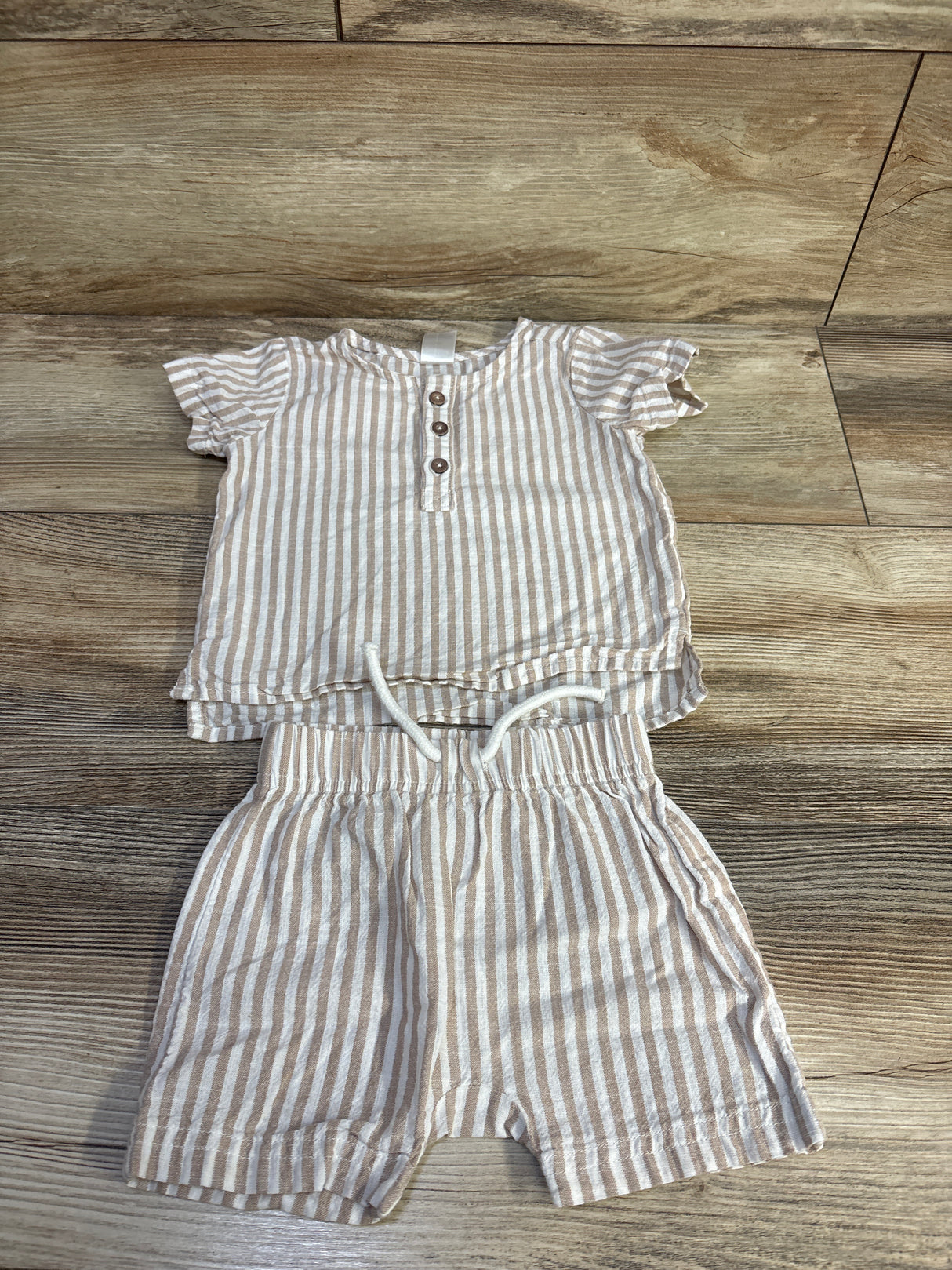 Just One You 2pc Striped Henley Shirt & Shorts Set Beige sz 9m