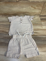 Just One You 2pc Striped Henley Shirt & Shorts Set Beige sz 9m