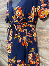 Isabel Maternity Floral Belted Dress Navy sz XS