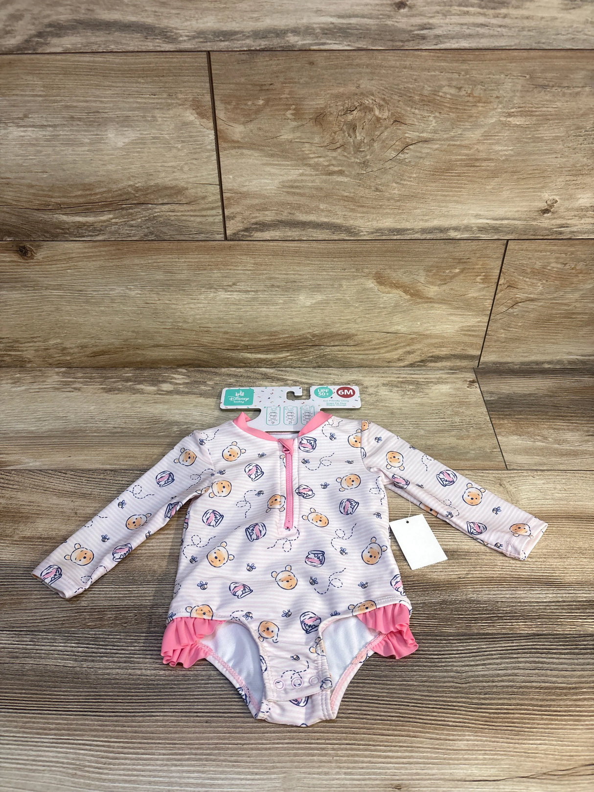 NEW Disney Baby Striped Winnie The Pooh Rash Gaurd Pink sz 6m