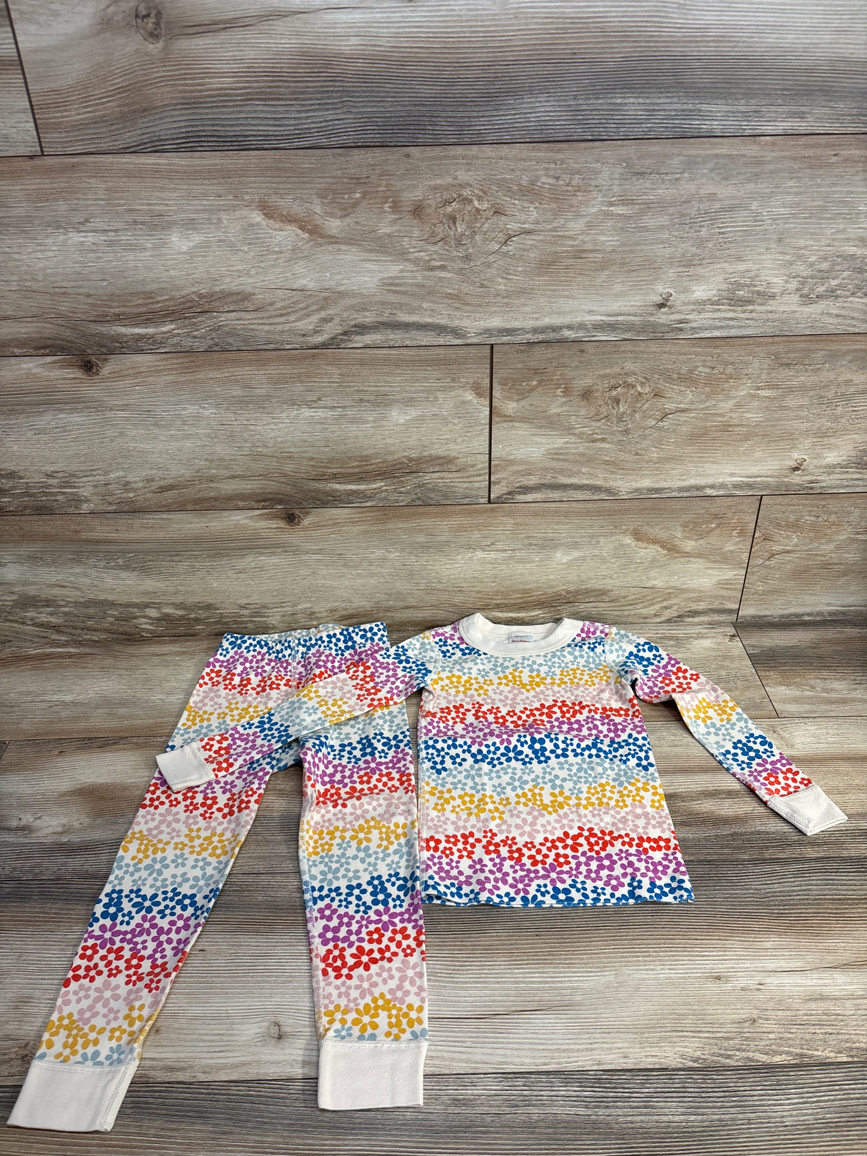 Hanna Andersson 2pc Organic Floral Long John Pajama Set sz 4T