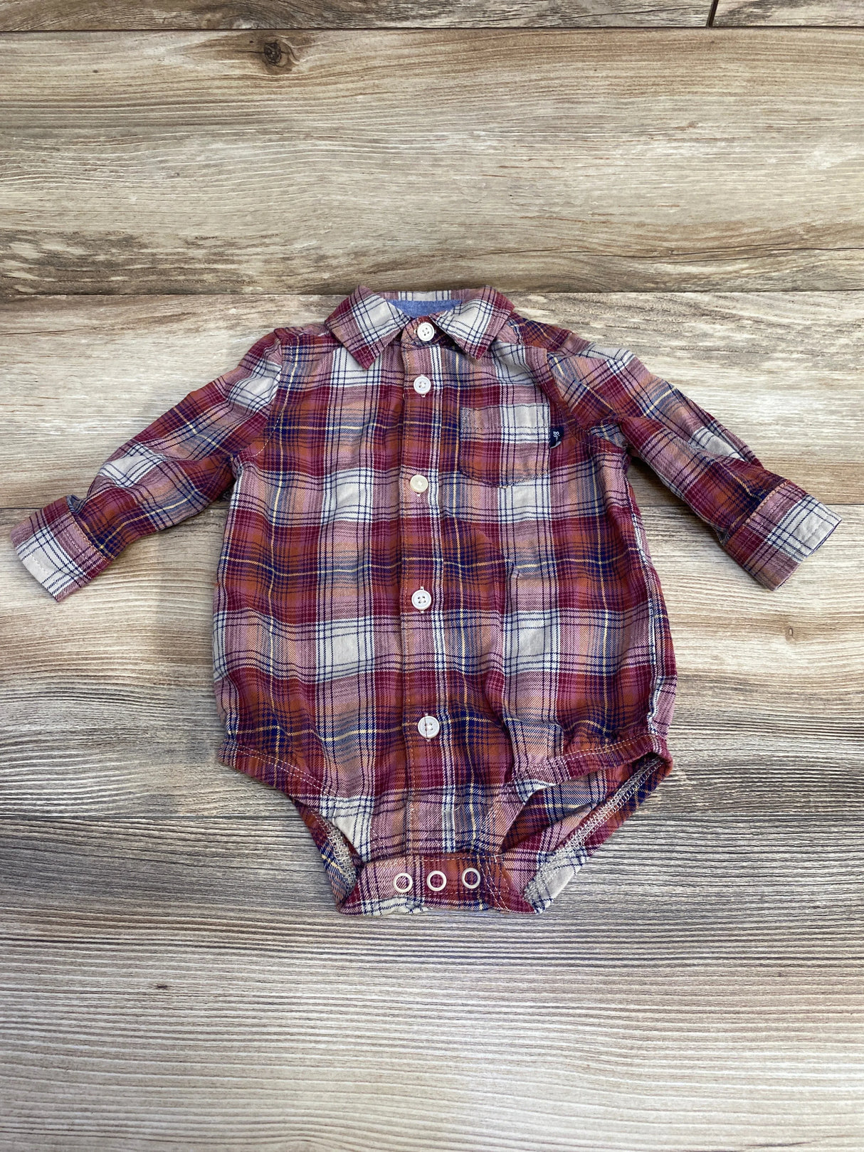 Oshkosh Plaid Button Up Bodysuit Red sz 9m