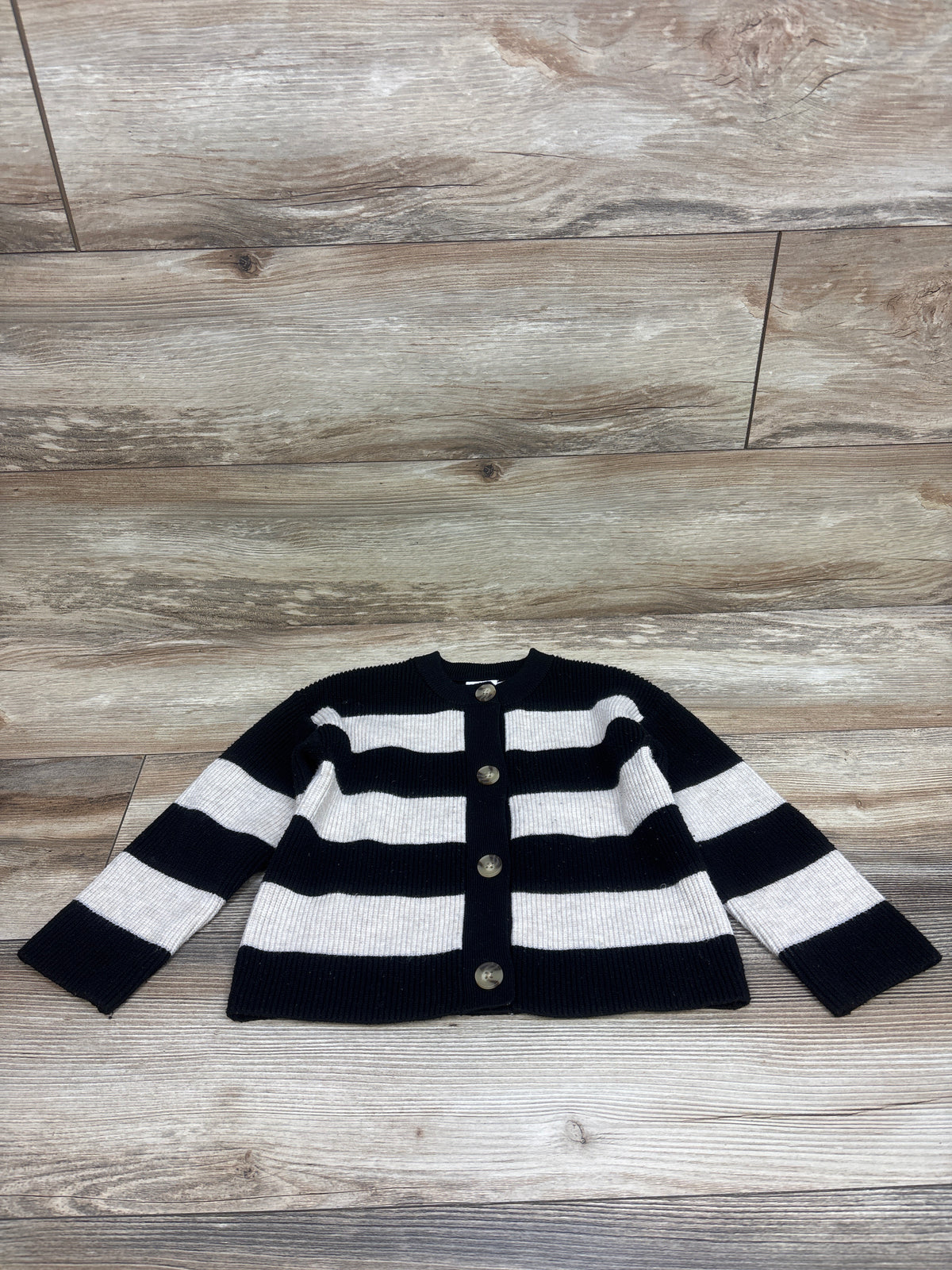 Zara Striped Knit Button-Up Sweater Black sz 3-4T