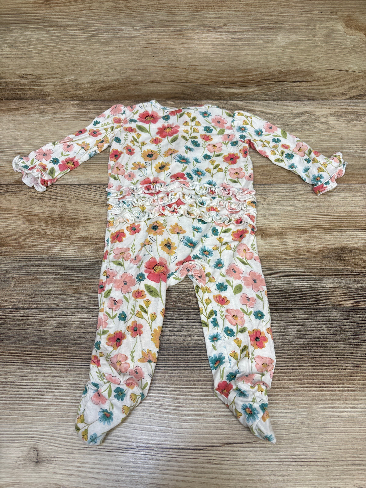 Little Me Bamboo Ruffle Floral Sleeper White sz 3m
