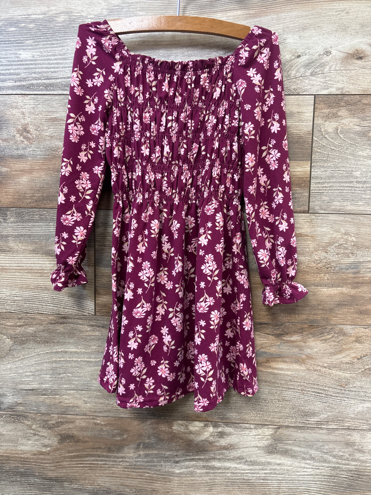 Btween Floral Long Sleeve Smocked Dress Maroon sz 5T