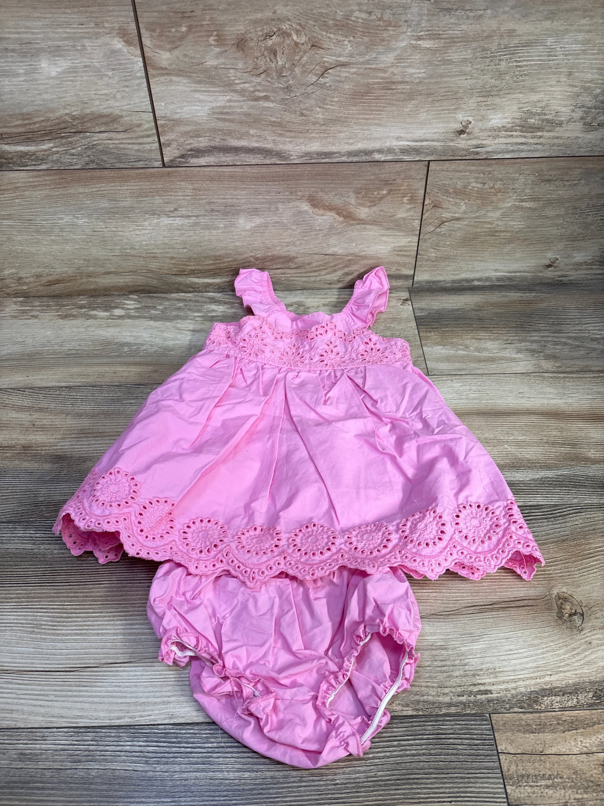 Paris Hilton 2pc Eyelet Dress & Bloomers Set Pink sz 18m