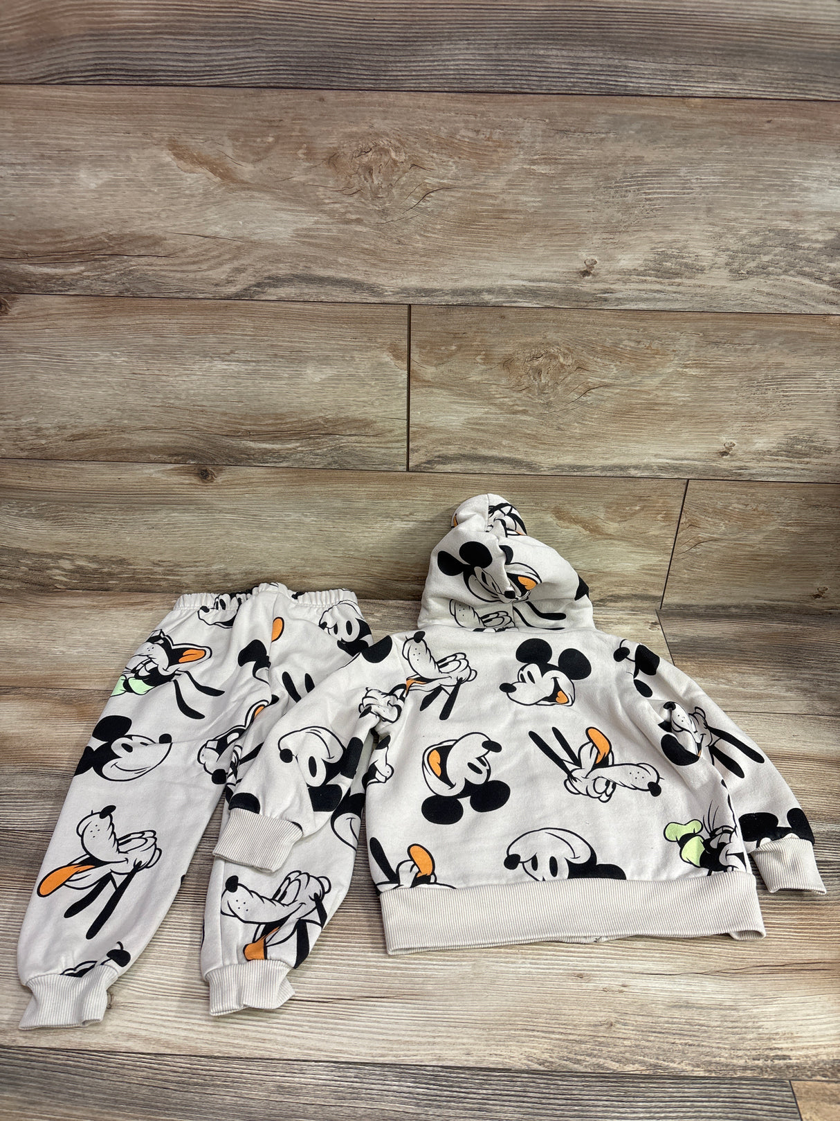 Disney Mickey & Friends 2pc Sherpa Zip Sweatshirt & Joggers Set Beige sz 3T
