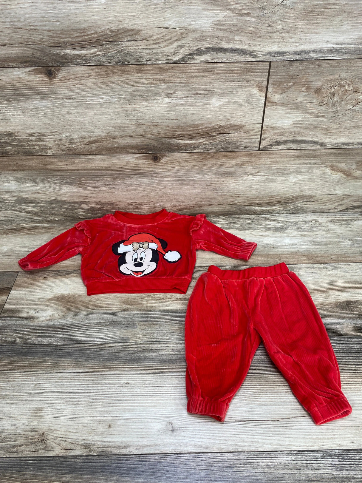 Disney 2pc Minnie Mouse Velour Sweatshirt & Pants Set Red sz 0-3m