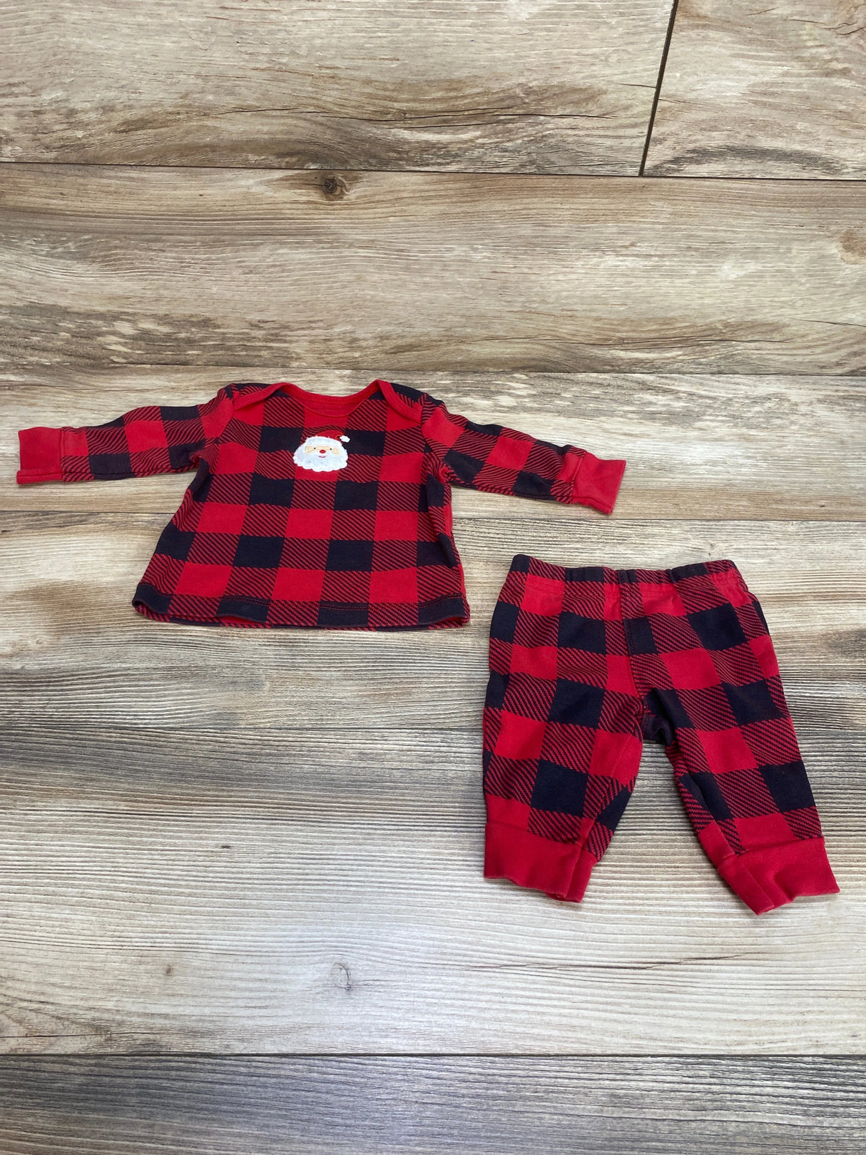 Carter's 2pc Buffalo Check Santa Shirt & Pants Red sz 3m