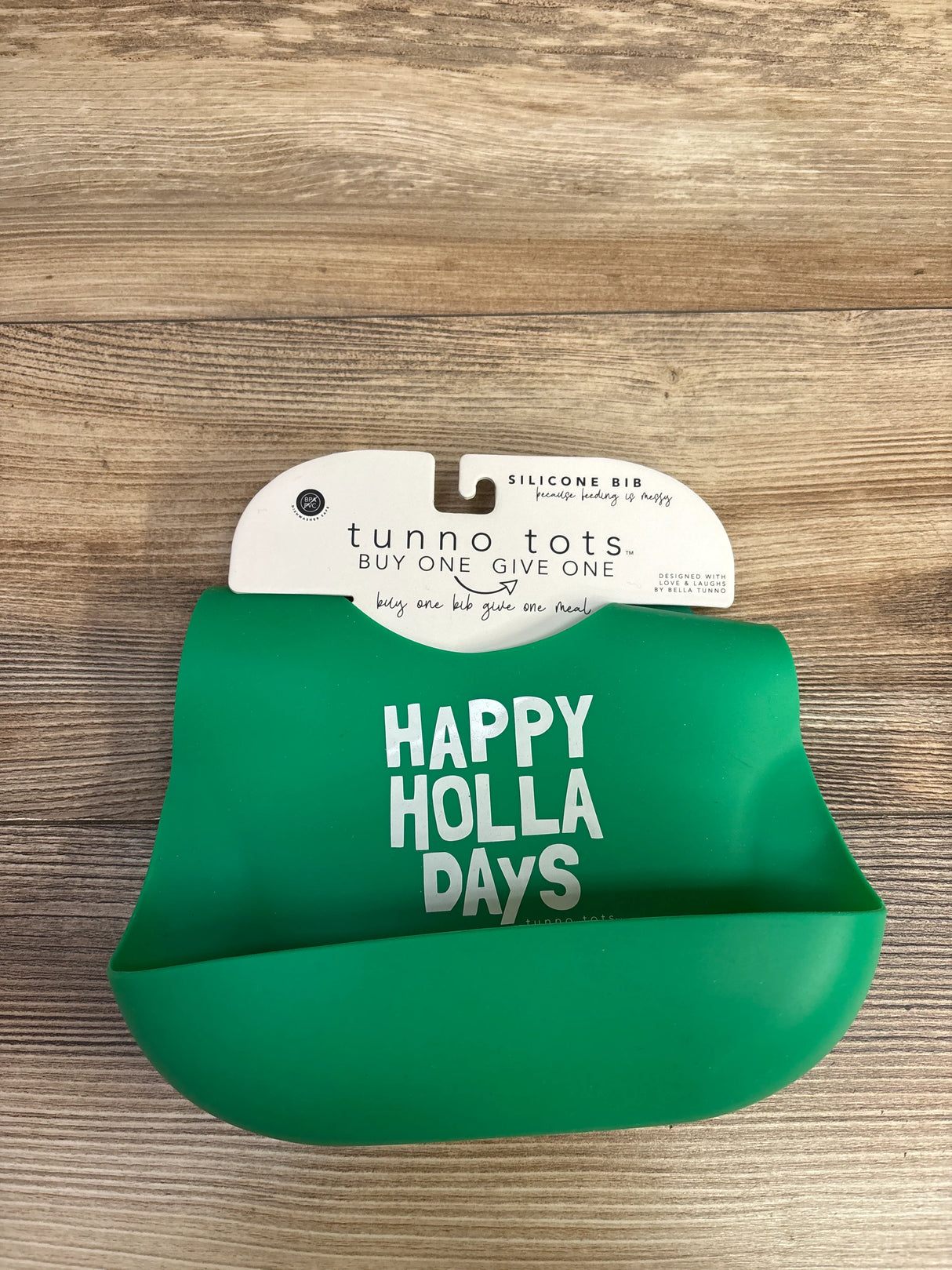 NEW Tunno Tots 'Happy Holla Days' Green Silicone Bib