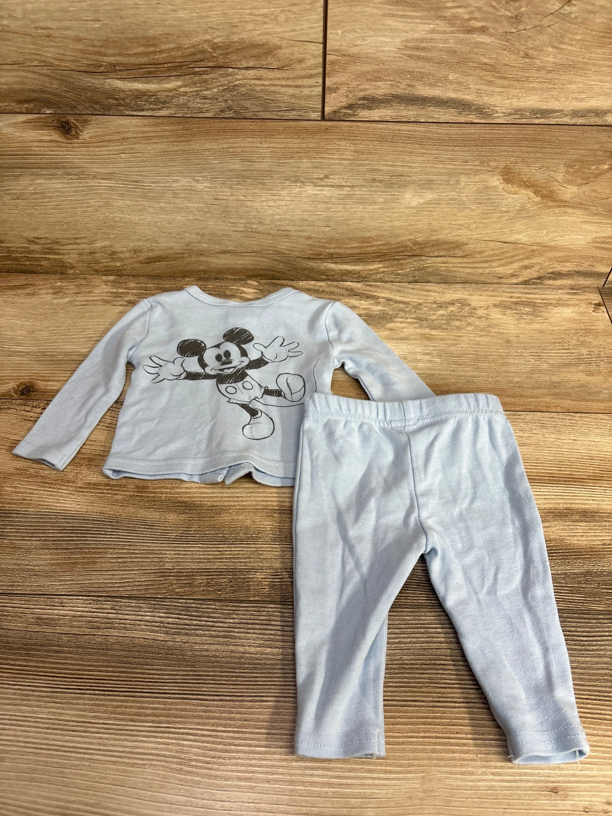 Disney Baby 2pc Mickey Mouse Button Up Shirt & Bottoms Set Light Blue sz 0-3m