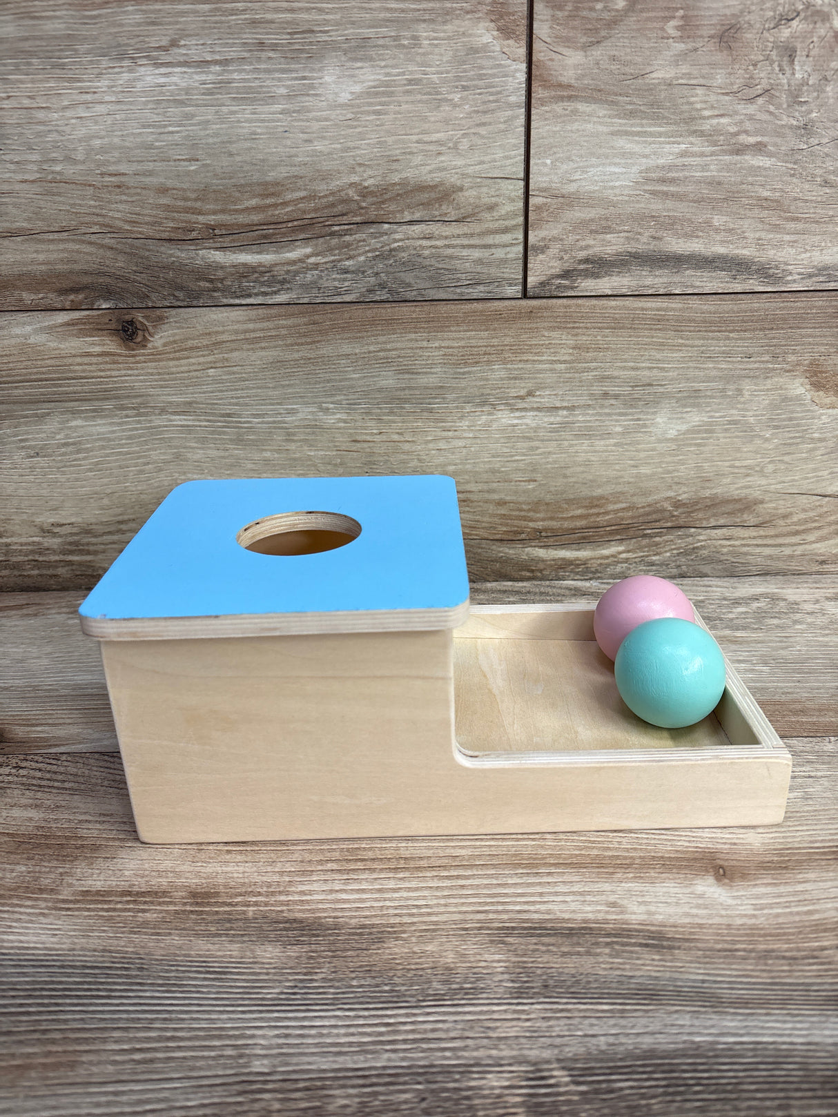 Montessori Ball Drop Wooden Toy + Two Balls