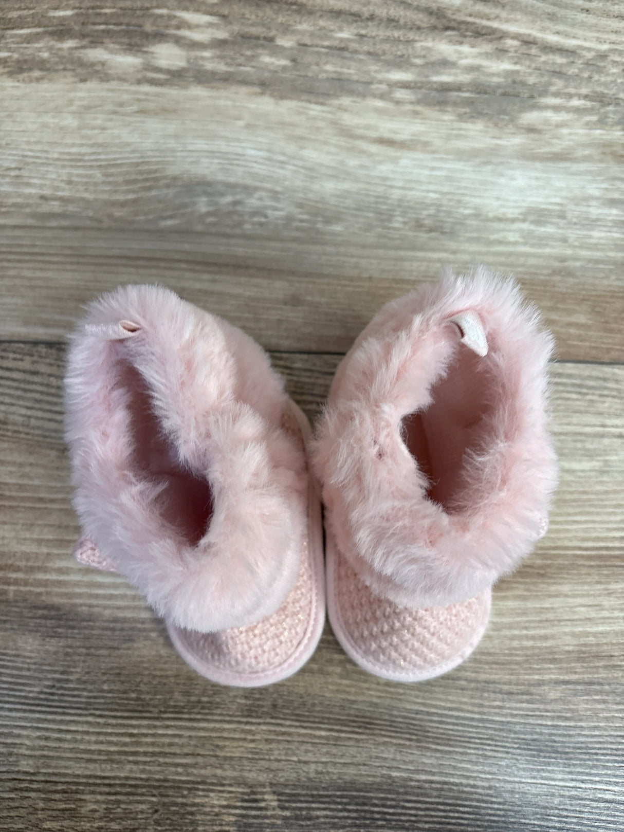 First Steps by Stepping Stones Faux Fur Knit Booties Pink sz 1/2c