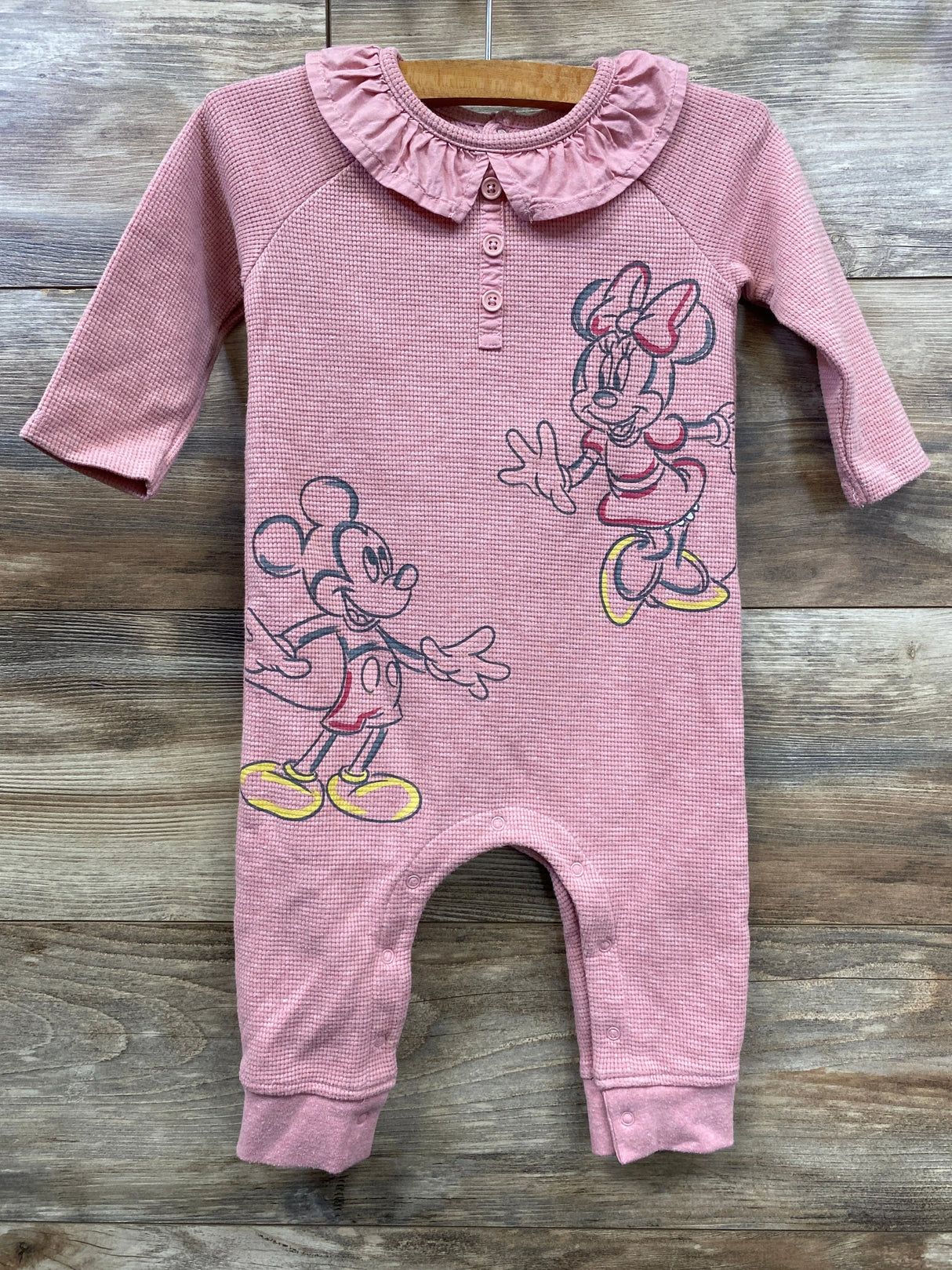 Disney Baby Minnie Mouse Waffle Knit Coverall Pink sz 18m