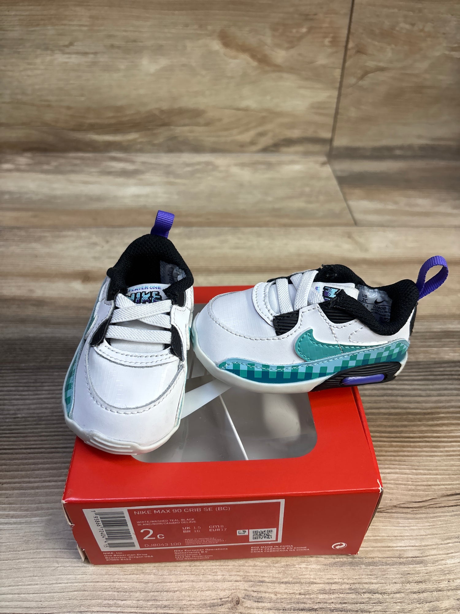 Nike Air Max 90 SE Crib 'White Psychic Purple Washed Teal' sz 2c