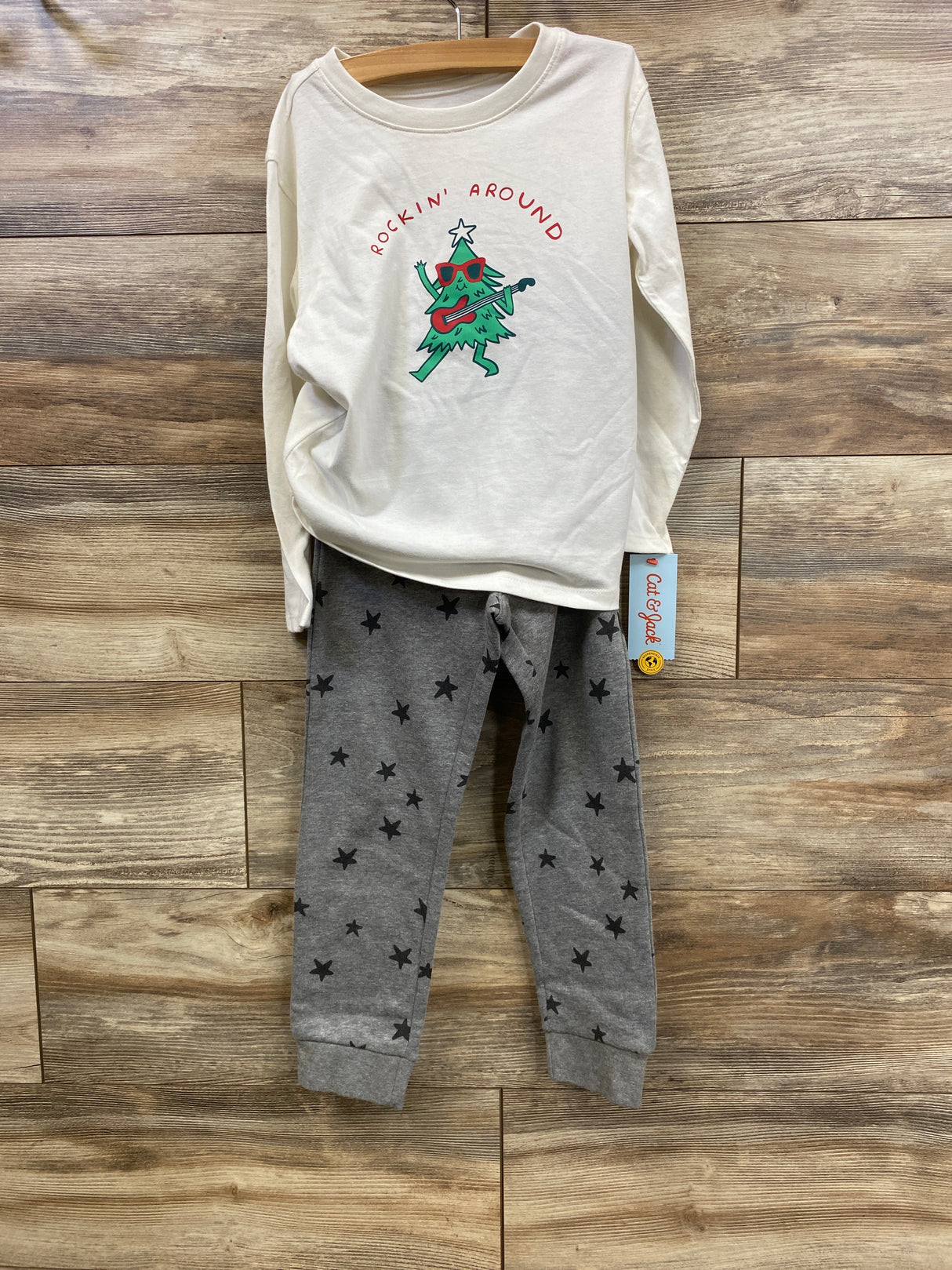 NEW Cat & Jack Rockin' Around Shirt & Joggers Set White sz 5T