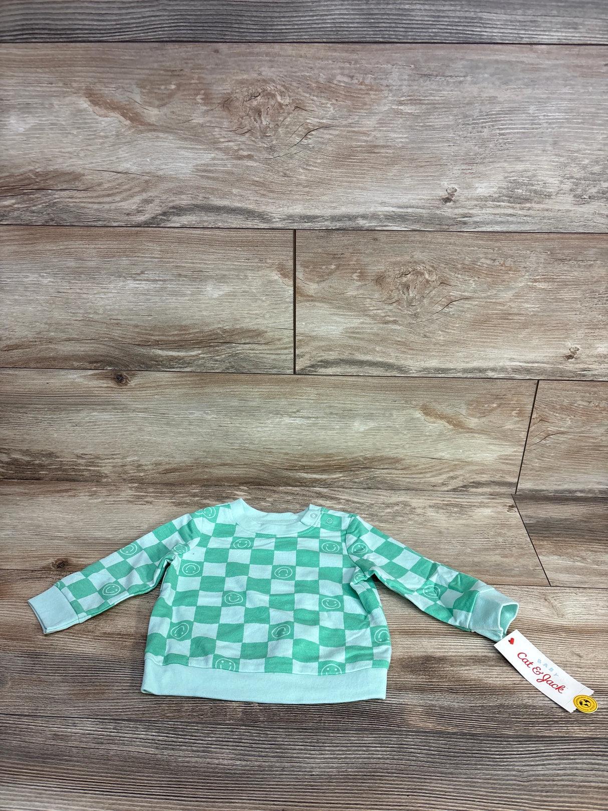 NEW Cat & Jack Checker Smile Face Sweatshirt Mint sz 3-6m