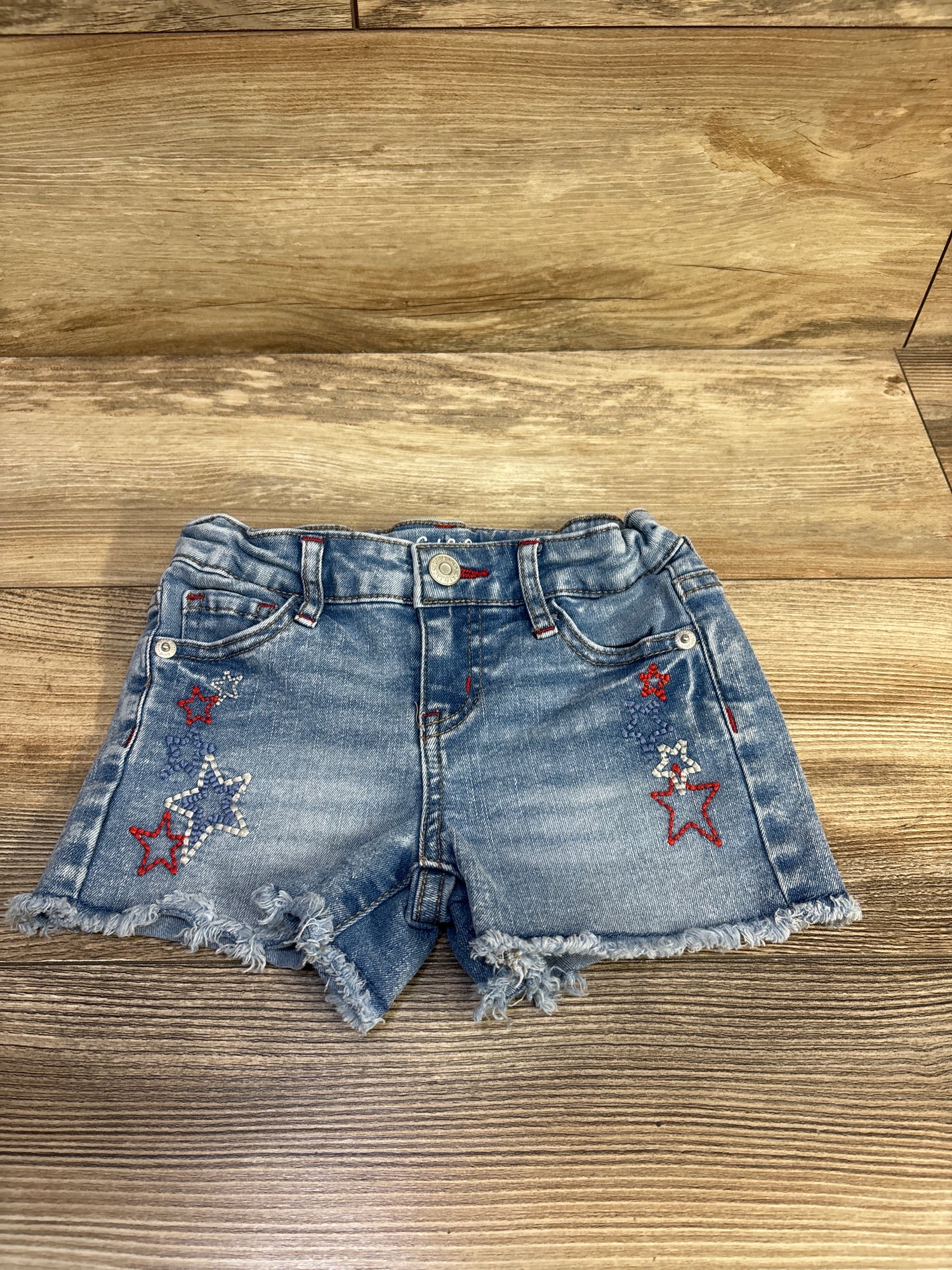 Cat & Jack Embroidered Star Denim Shorts Blue sz 4/5T