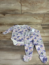 NEW Burt's Bees Baby 2pc Floral Bodysuit & Footed Bottoms Set White sz 0-3m