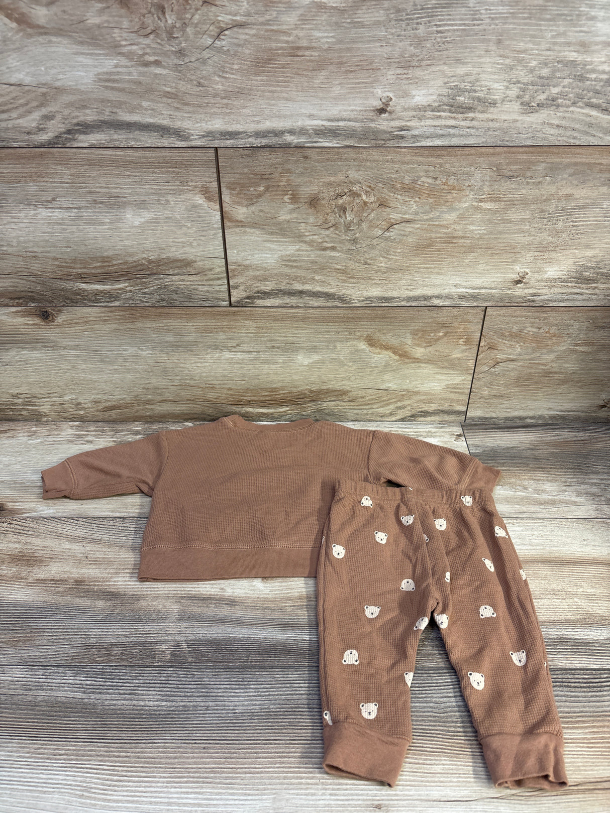 Child Of Mine 2pc Waffle Knit Shirt & Pants Set Brown sz 3-6m