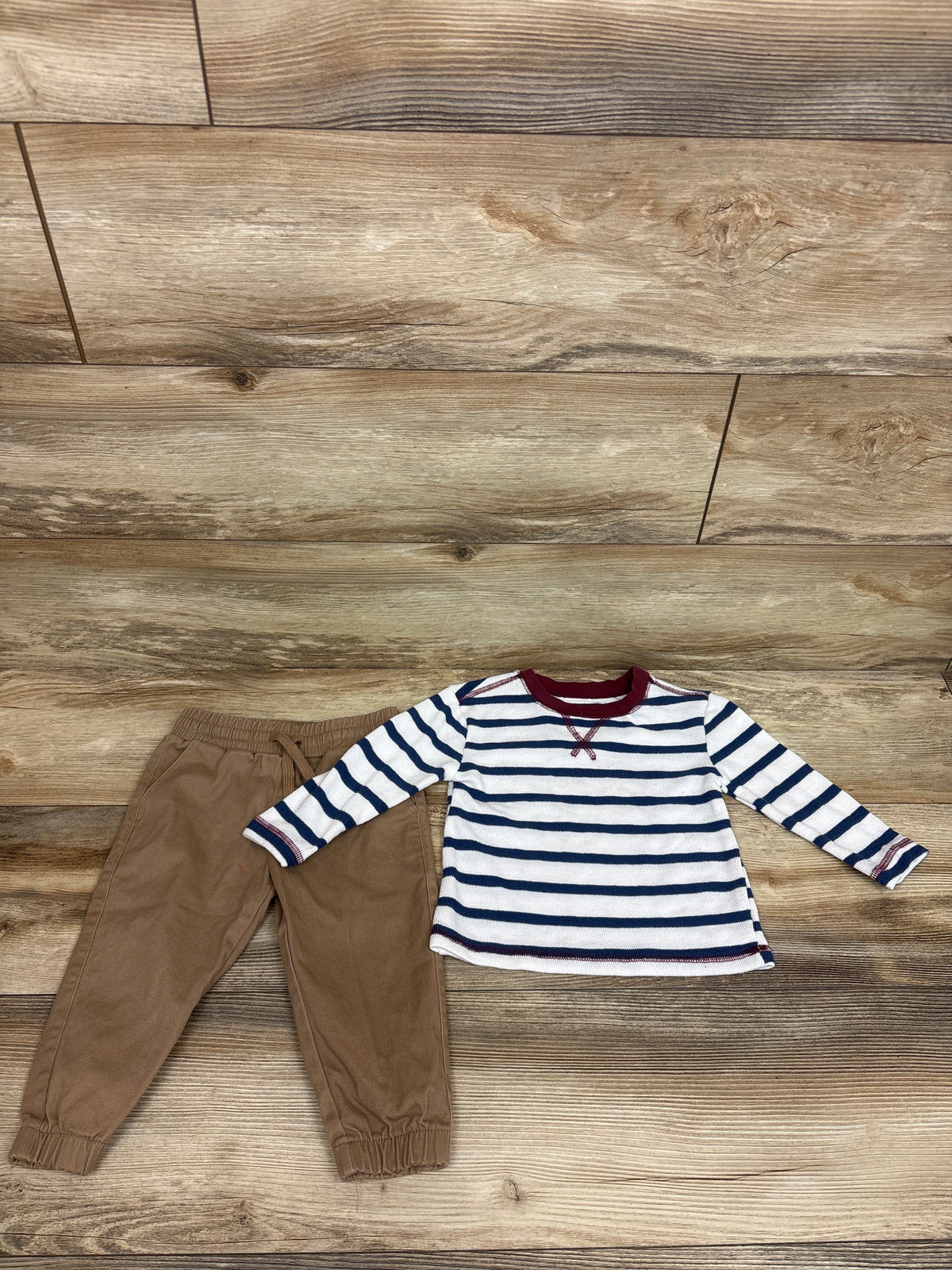 Stitch & Stone 2pc Long Sleeve Striped Shirt & Pants Set White sz 2T