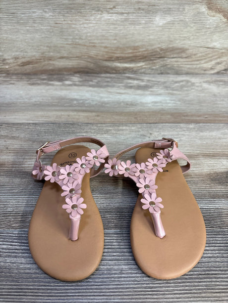 Front view of toddler pink floral Beverly Hills Polo Club sandals with two adjustable straps and cushioned sole on white background