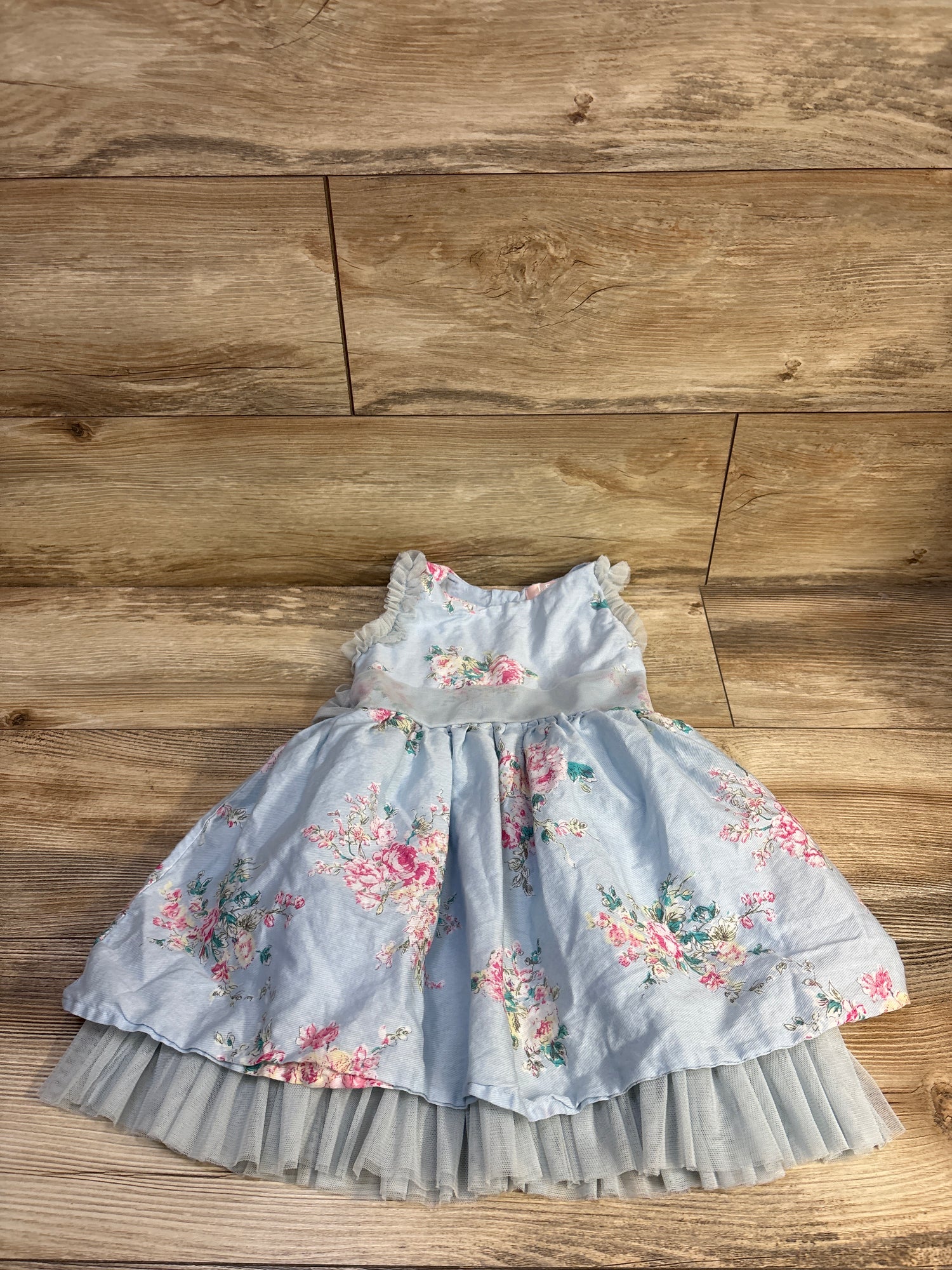 m&e by Mila and Emma Floral Tulle Trim Dress Blue sz 4T