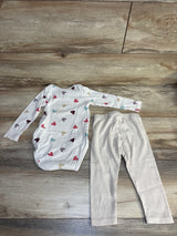 H&M Organic 2pc Heart Print Bodysuit & Ribbed Pants Set Ivory sz 18m