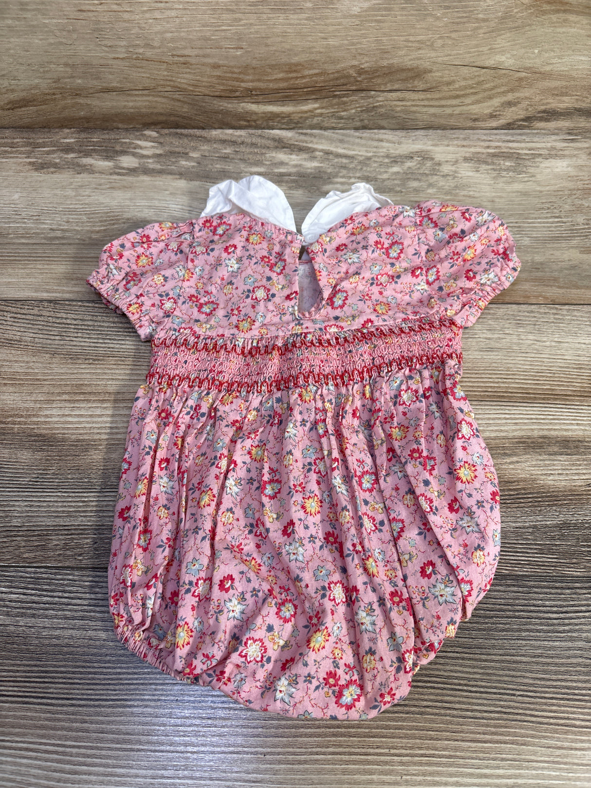 Floral Smocked Collar Bubble Romper Pink sz 0-3m