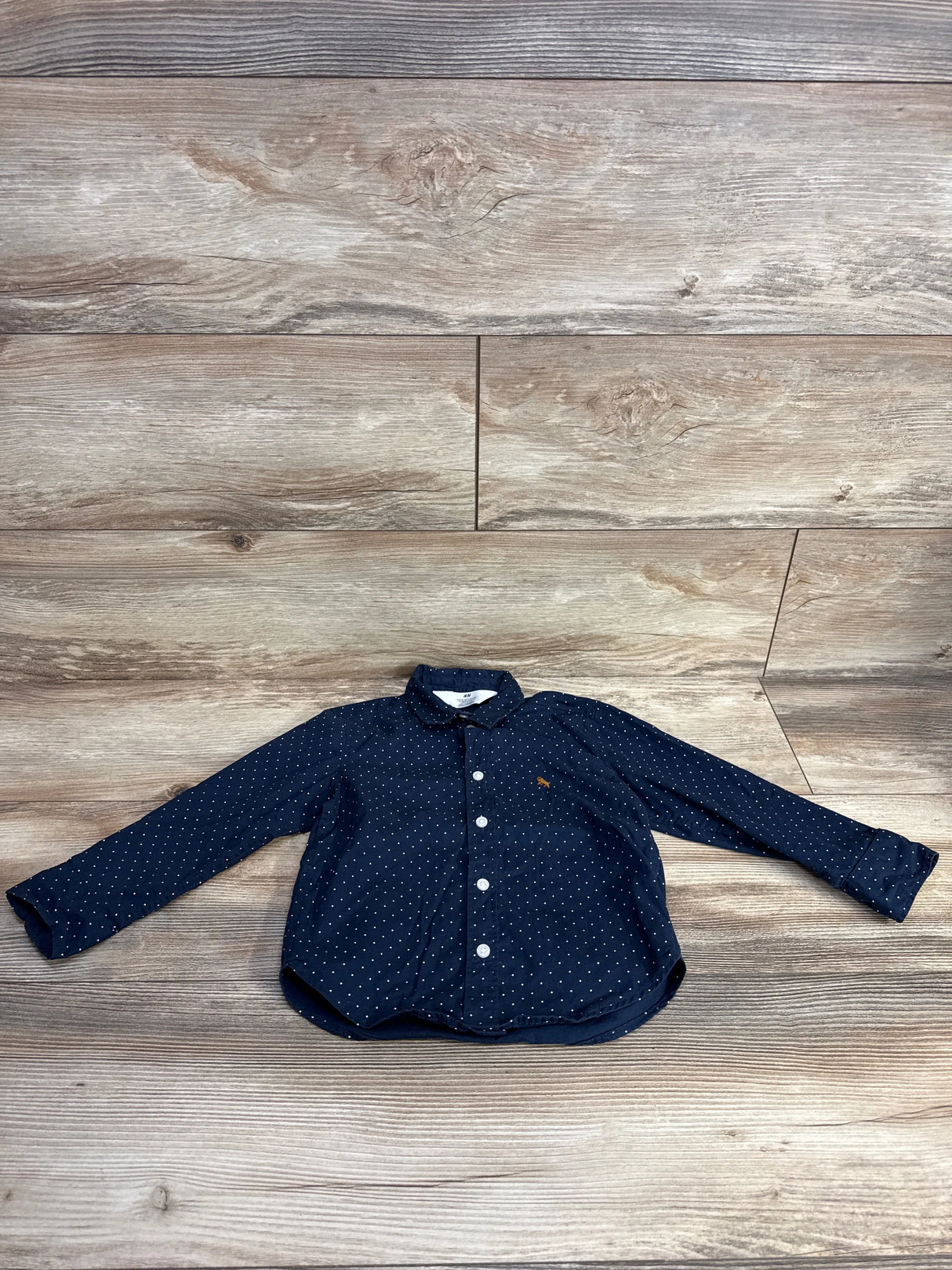 H&M Polka Dot Button Up Shirt Navy sz 3T
