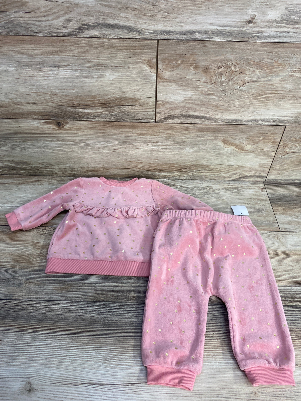 NEW Little Me 2pc Velvet Polka Dot Shirt & Joggers Set Pink sz 9m