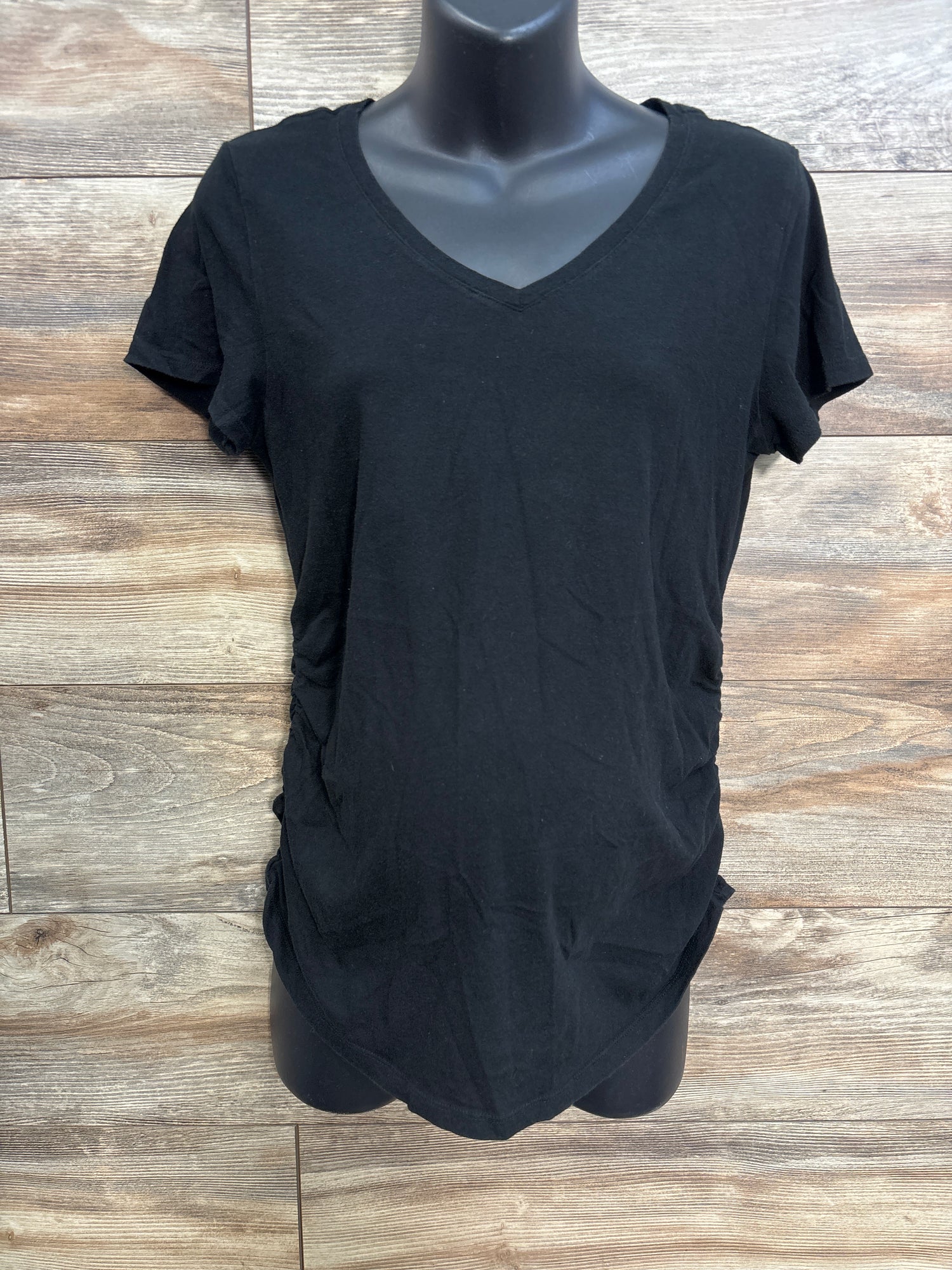 Isabel Maternity Ruched V-Neck Shirt Black sz Medium