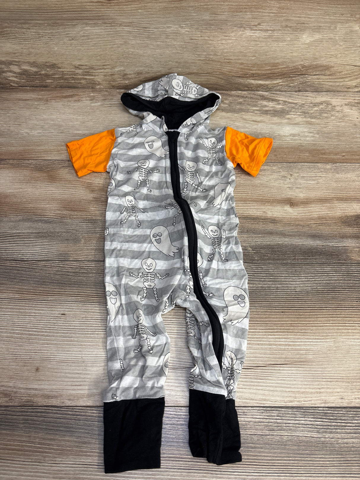 Birdie Bean Georgie Ghosts & Skeletons Glow-in-the-Dark Hooded Romper Grey sz 12-18m