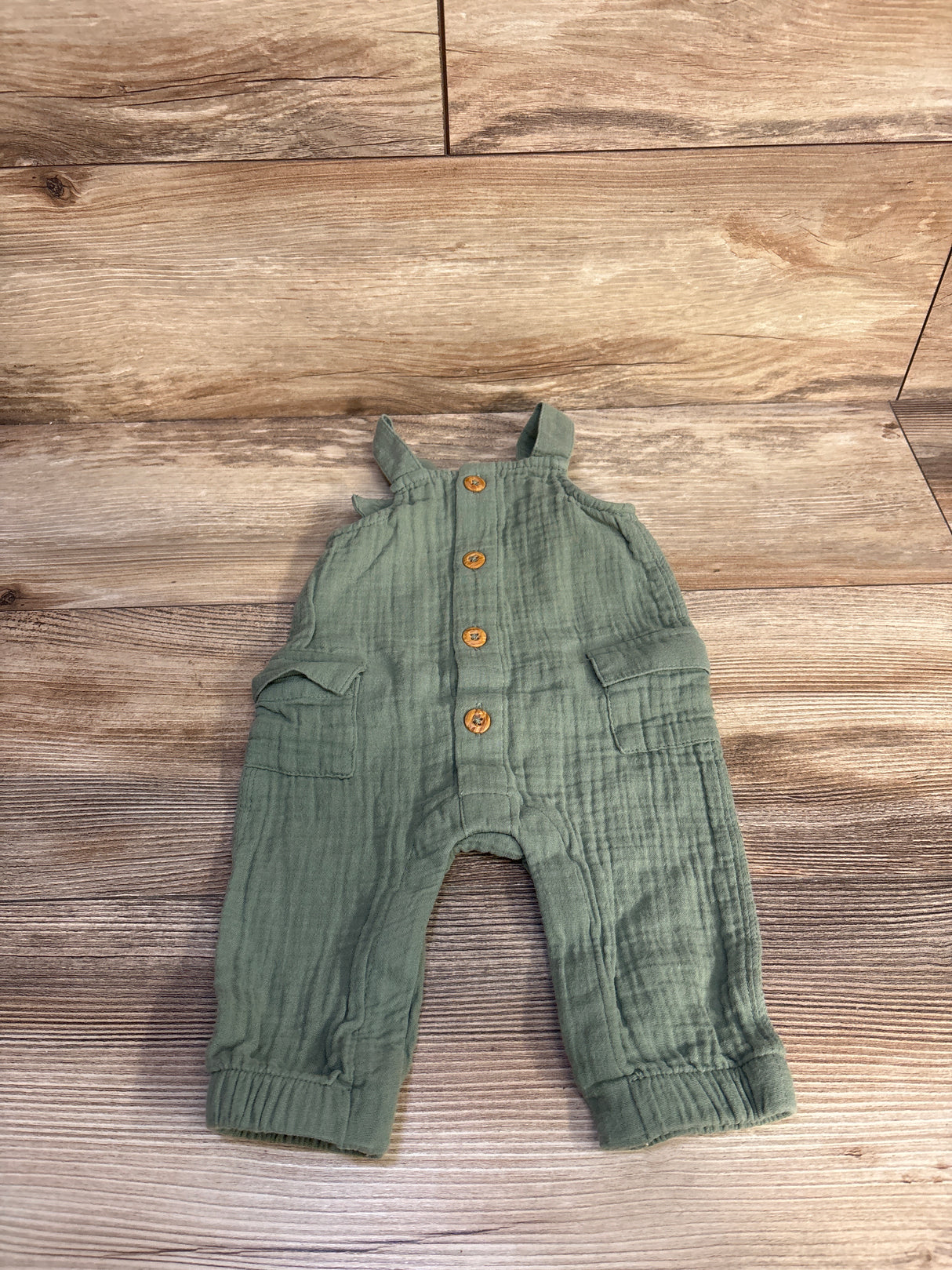 Cat & Jack Gauze Button-Front Overalls Green sz 0-3m