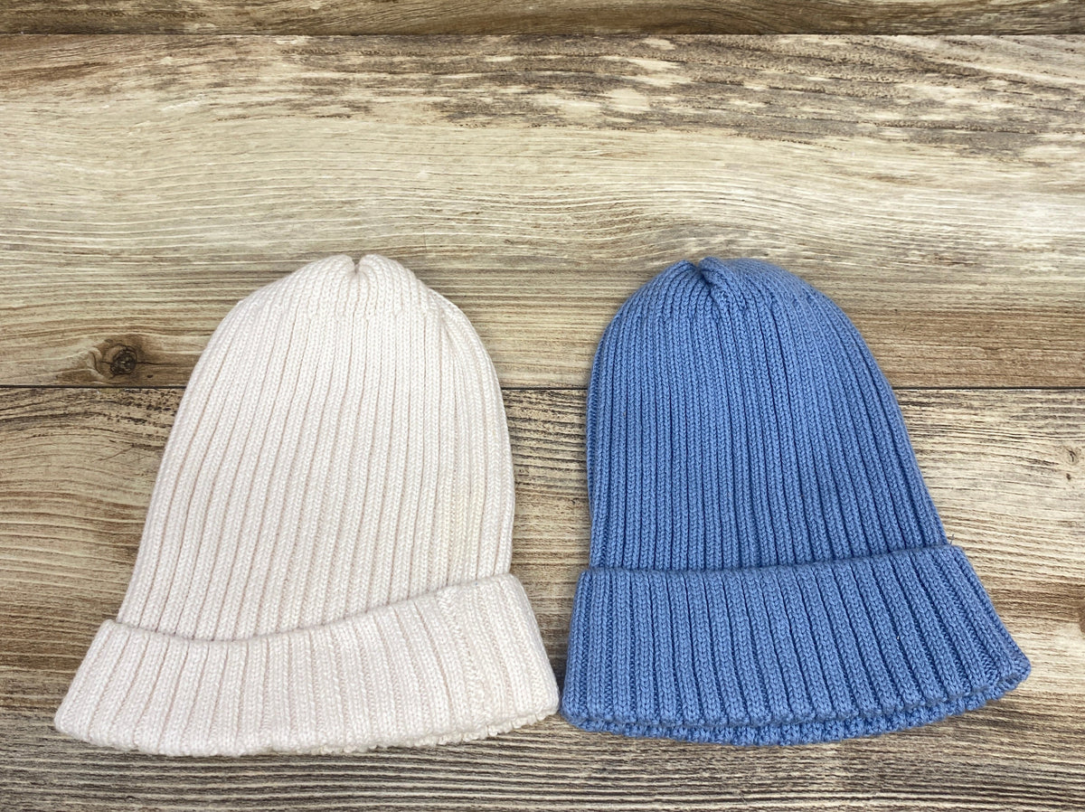 2pk Knit Fold-Over Beanies Blue/White One Size
